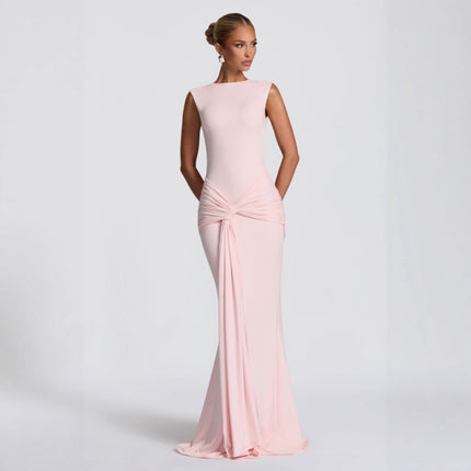 SUPERVALUECHOICE HCSEAA00078 Sleeveless Twist Knot Backless Mermaid Maxi Dress Formal Evening Party Gown