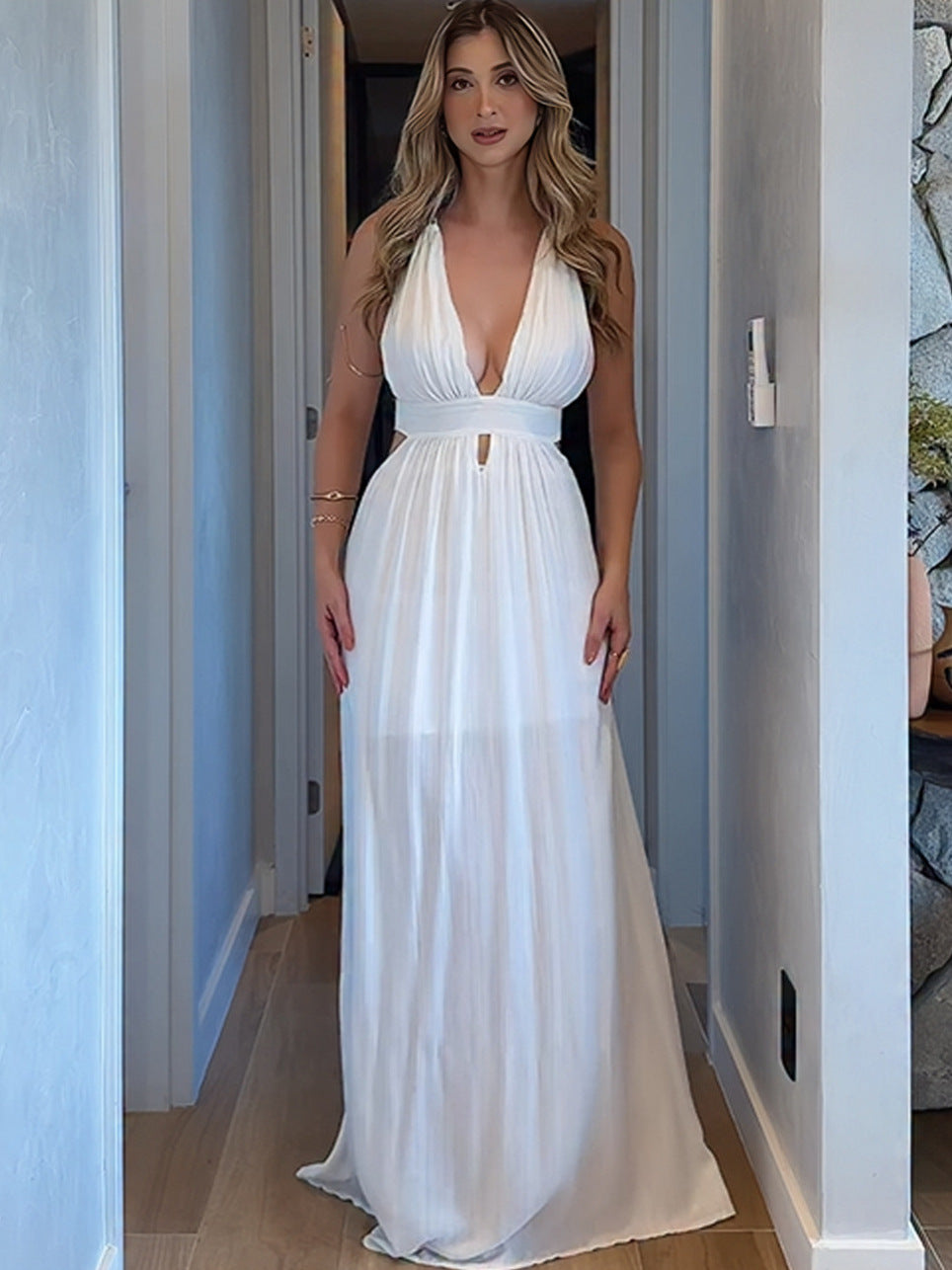 SUPERVALUECHOICE HCSEAA00017 Halter Deep V Cutout Maxi Dress