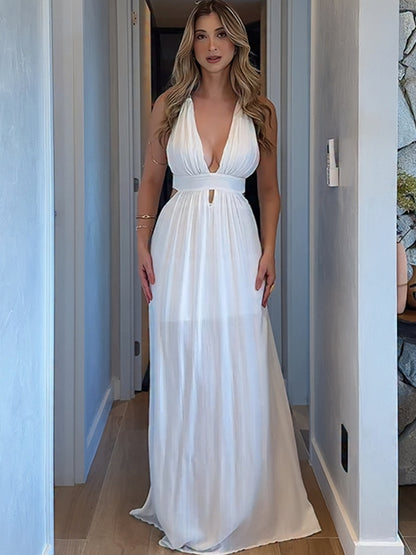 SUPERVALUECHOICE HCSEAA00017 Halter Deep V Cutout Maxi Dress