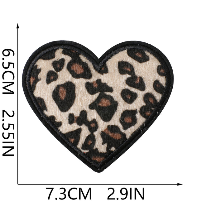 SUPERVALUECHOICE HCSEYSF00001 Leopard Print Shape Embroidered Patch Pack Heart Bow Star Lightning Bolt Iron On Appliques for Denim Jeans Bag Craft Supply