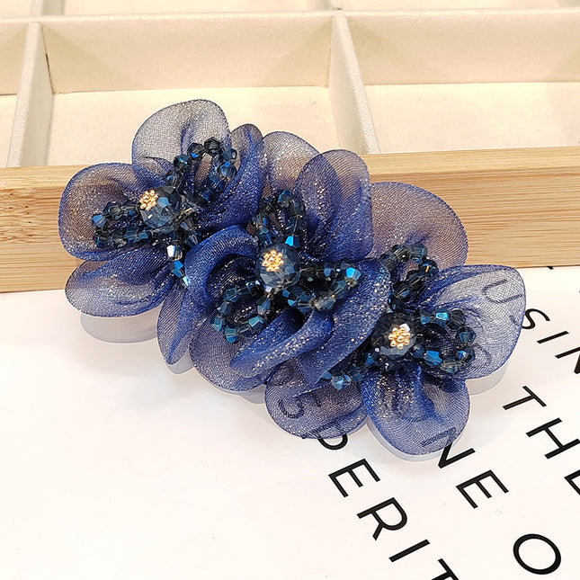 SUPERVALUECHOICE CHRISTMAS HCSELC00002 Sheer Mesh Beaded Flower Spring Hair Barrette, Crystal Floral Hair Clip