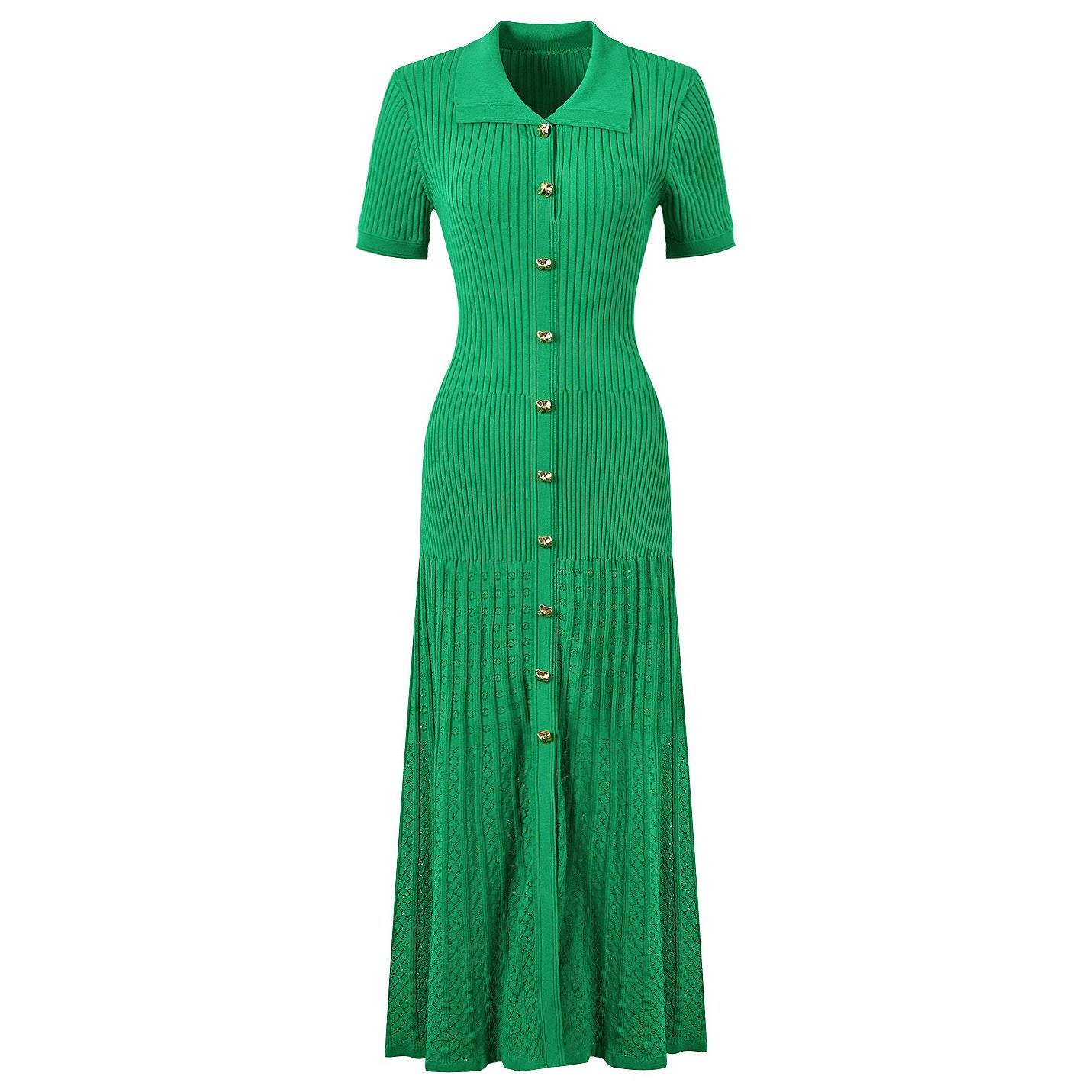 SUPERVALUECHOICE HCSEAA00001 Polo Collar Ribbed Knit Midi Dress