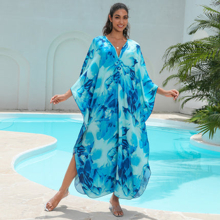 SUPERVALUECHOICE HCSEAD00006 Oversized Kaftan Maxi Dress, V‑Neck Batwing Sleeve Loose Long Caftan, Bohemian Beach Cover‑Up for Women, Plus Size Friendly