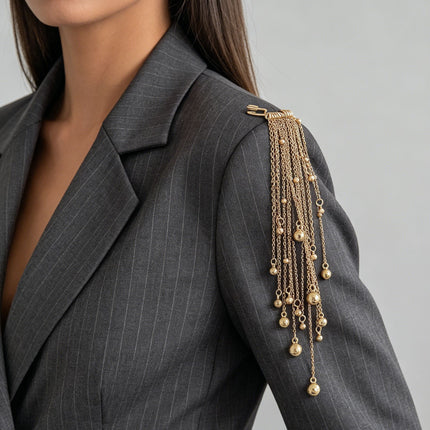 SUPERVALUECHOICE HCSESA00119  Women's Modesty Pin, Suit Collar Pin, Ins-Style Teardrop Fringe Beaded Chain Pendant, Unique Niche Birthday Gift