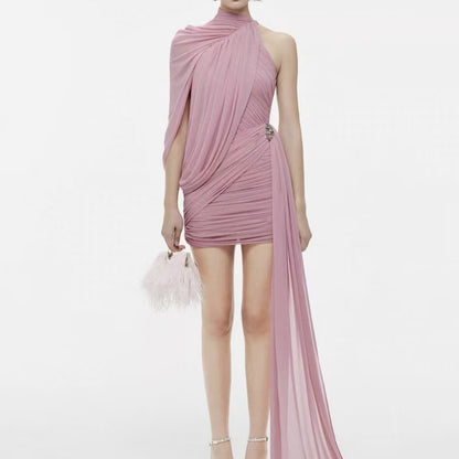 SUPERVALUECHOICE HCSEAC00004 One Shoulder Asymmetric Draped Mini Dress