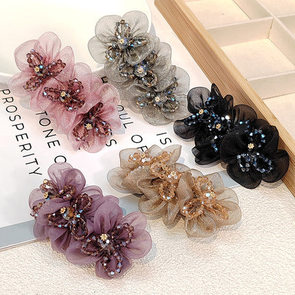 SUPERVALUECHOICE CHRISTMAS HCSELC00002 Sheer Mesh Beaded Flower Spring Hair Barrette, Crystal Floral Hair Clip