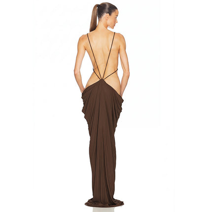 SUPERVALUECHOICE HCSEAC00016 Backless Cutout Draped Maxi Dress