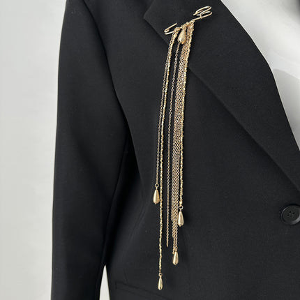 SUPERVALUECHOICE HCSESA00121  Women's Modest Brooch, Suit Lapel Pin, INS Style Teardrop Tassel Pearl Chain Pendant, Unique Niche Birthday Gift