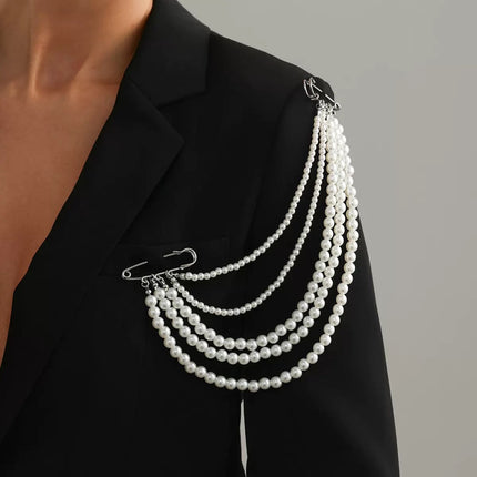 SUPERVALUECHOICE HCSESA00108 INS Fashion Elegant Multi-Layer Tassel Chain Design Brooch Decoration For Dress/Suit, Exaggerated Chain Bag Pendant