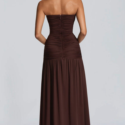 SUPERVALUECHOICE HCSEAA00073 Women’s Strapless Ruched Backless Maxi Dress – Sexy High Slit Draped Evening Gown for Wedding Guest, Prom & Formal Party
