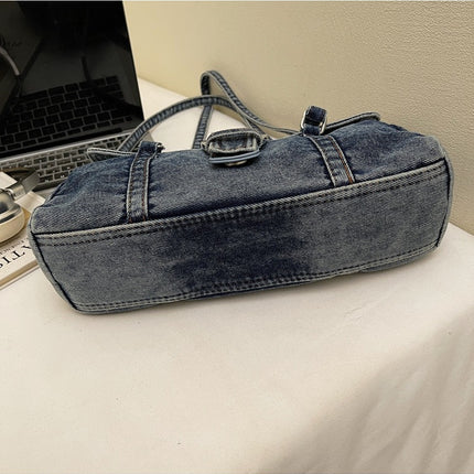 SuperValueChoice HCSEFA00058 Denim Underarm Bag Solid Color Square Shoulder Bags with Top Handle Shoulder Handbags for Women Travel Shopping Daily Use