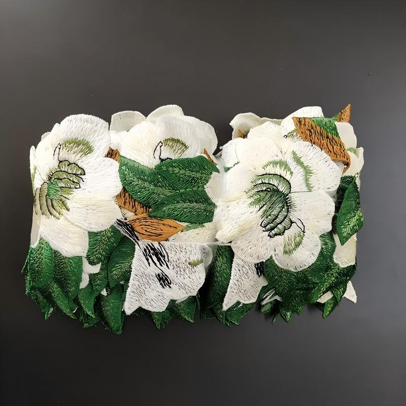 SuperValueChoice HCSEOA00013 White Lily Green Leaf Embroidery Lace Trim Floral Guipure Sewing Ribbon DIY Apparel Bag Decor Lace