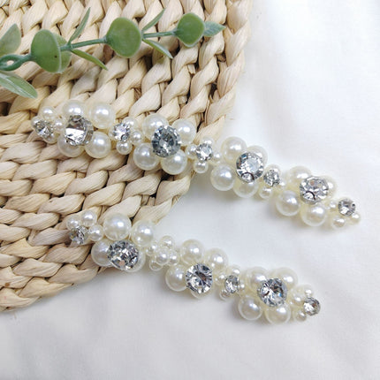 SUPERVALUECHOICE CHRISTMAS HCSEYD00050 Hand Beaded Clothing Applique, Faux Pearl Rhinestone Beaded Trim, DIY Sew On Garment Embellishment