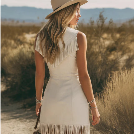 SUPERVALUECHOICE HCSEAA00040 Vintage Western Cowgirl Tassel V-neck Sleeveless Dress