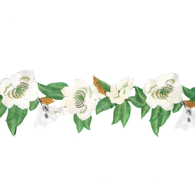SuperValueChoice HCSEOA00013 White Lily Green Leaf Embroidery Lace Trim Floral Guipure Sewing Ribbon DIY Apparel Bag Decor Lace