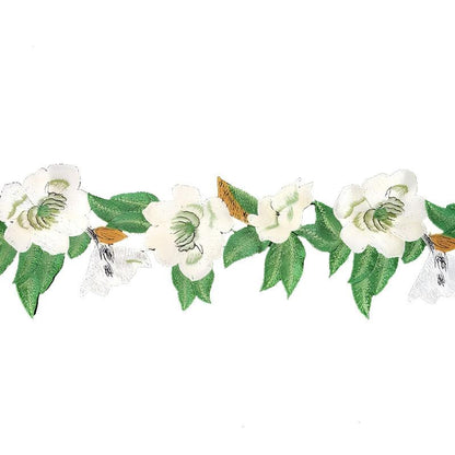 SuperValueChoice HCSEOA00013 White Lily Green Leaf Embroidery Lace Trim Floral Guipure Sewing Ribbon DIY Apparel Bag Decor Lace
