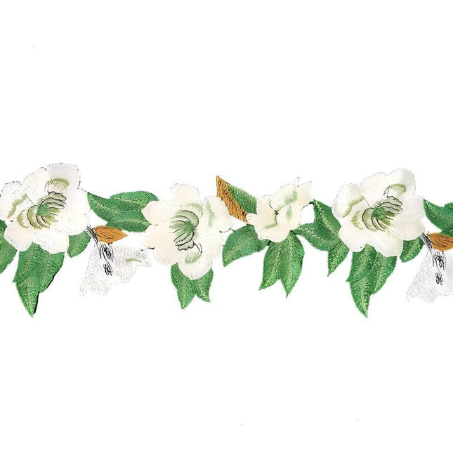 SuperValueChoice HCSEOA00013 White Lily Green Leaf Embroidery Lace Trim Floral Guipure Sewing Ribbon DIY Apparel Bag Decor Lace