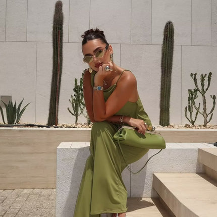 SUPERVALUECHOICE HCSEBB00028  GREEN ASYMMETRIC DRAPED TOP AND MATCHING TROUSERS Co Ord Set