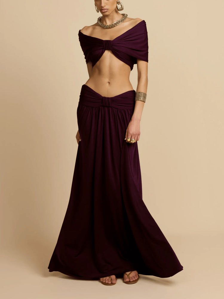 SUPERVALUECHOICE HCSEBA00002 Two-Piece Off-Shoulder Crop Top & Maxi Skirt Set