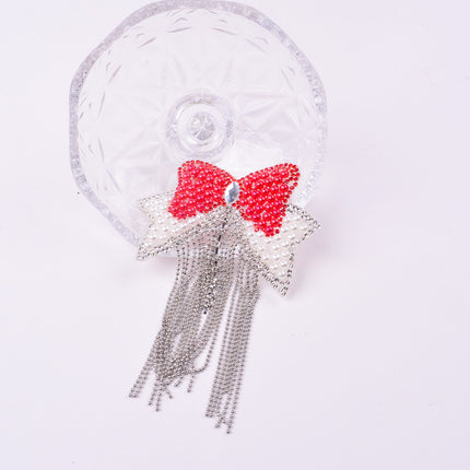 SUPERVALUECHOICE HCSEYD00019 4Pcs Pearl Bow Rhinestone Tassel Patches Sparkly Garment DIY Embellishment Appliques