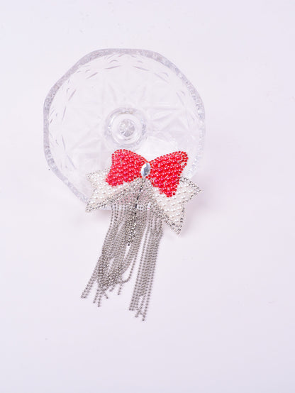 SUPERVALUECHOICE HCSEYD00019 4Pcs Pearl Bow Rhinestone Tassel Patches Sparkly Garment DIY Embellishment Appliques