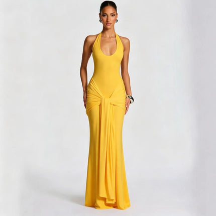 SUPERVALUECHOICE HCSEAA00072 Sexy Halter Bodycon Maxi Dress for Women – Scarf Detail Patchwork Evening Gown