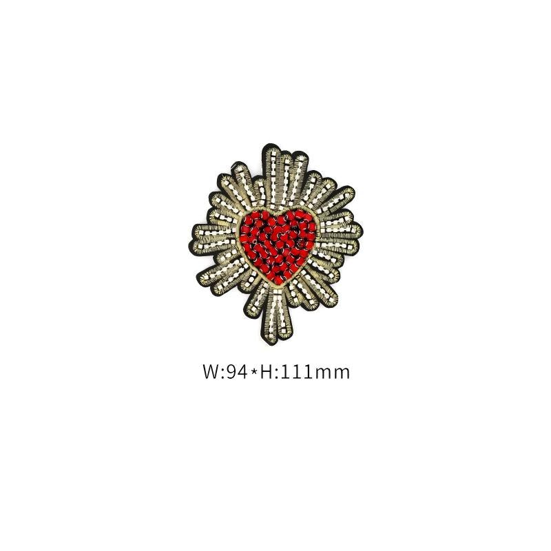 SUPÊR VÃLUE CHOICE  HCSEYD00014 Sacred Heart Sequin Beaded Applique Gold Radiant Heart Rhinestone Sew On Patch for Jacket Jeans Tote Bag DIY Craft Decor