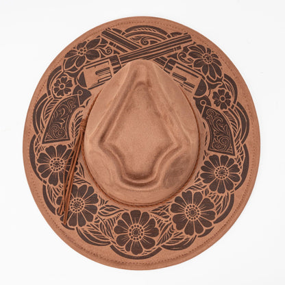 SUPERVALUECHOICE HCSEK00019 Laser Engraved Wide Brim Cowboy Fedora Hat