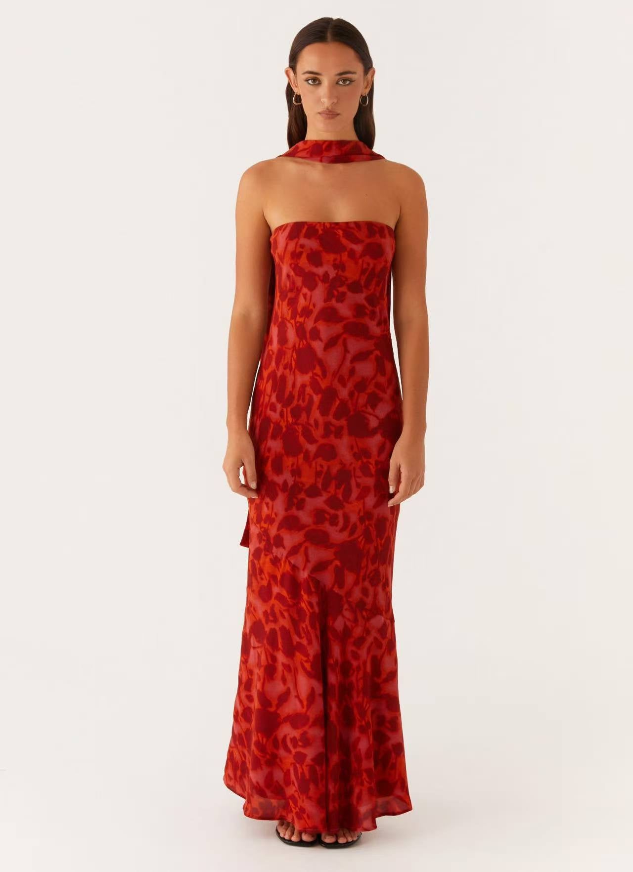 SUPERVALUECHOICE HCSEAB00005 Floral Chiffon Strapless Maxi Dress