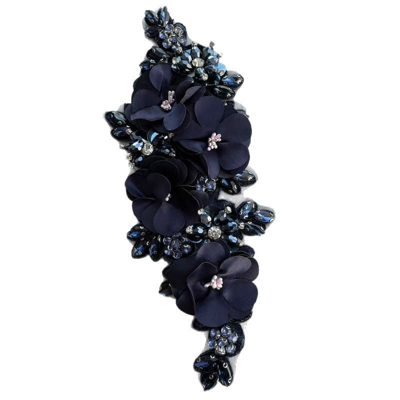 SUPÊR VÃLUE CHOICE  HCSEYD00003 3D White Fabric Flower Rhinestone Bridal Sash Applique Crystal Floral Embellishment Patch for Wedding Dress Gown Belt DIY Craft Decor 4.33"