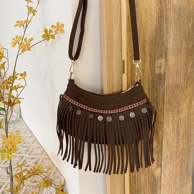 SuperValueChoice HCSEFA00034 Vintage Suede Fringe Shoulder Bag Women Studded Crossbody Purse