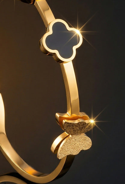 SUPÊR VÃLUE CHOICE HCSEX00026 Black Round Shell Four-Leaf Clover Bracelet