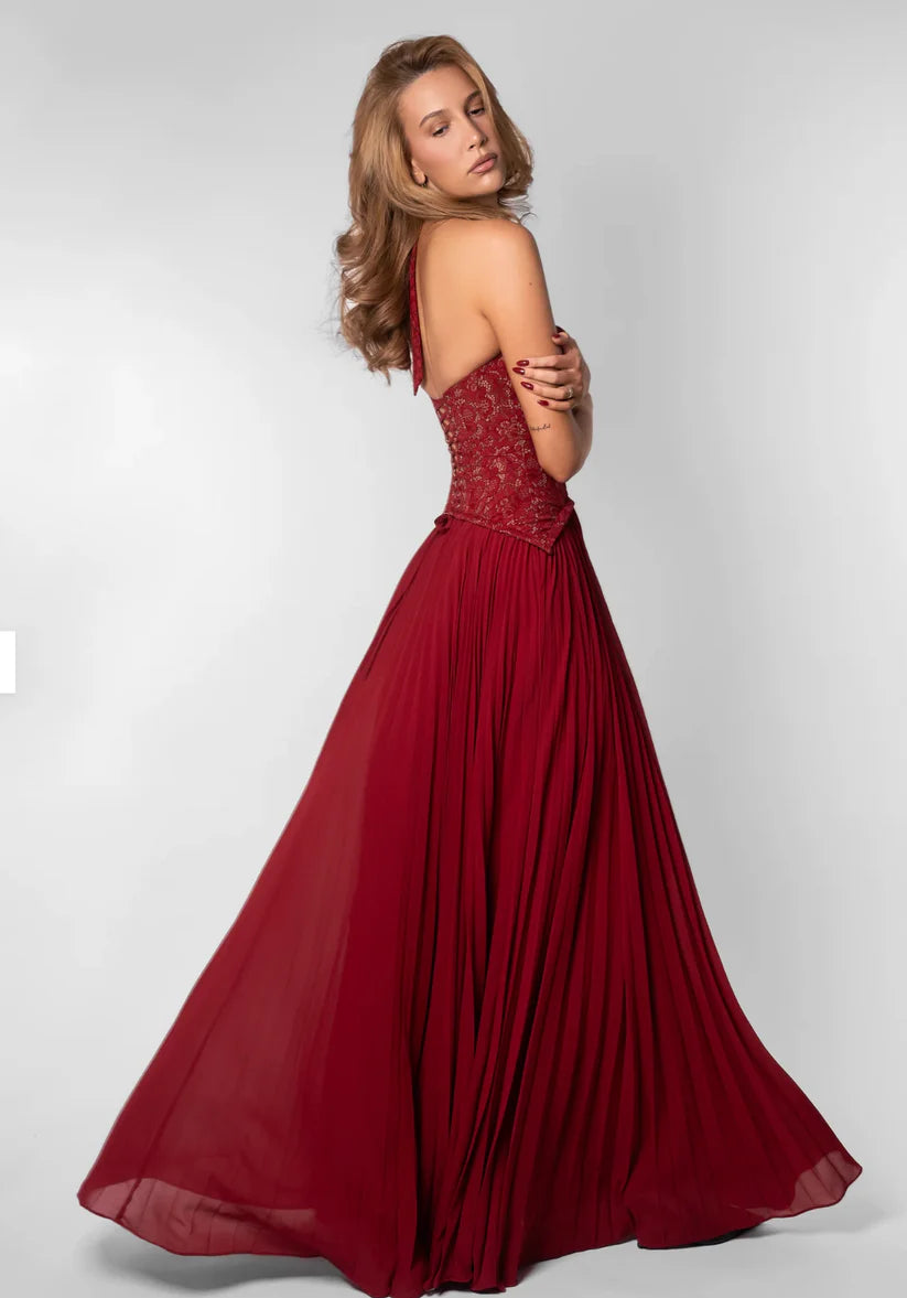 SUPERVALUECHOICE HCSEAA00029 Halter Lace Corset Pleated Maxi Dress