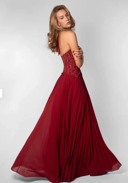 SUPERVALUECHOICE HCSEAA00029 Halter Lace Corset Pleated Maxi Dress