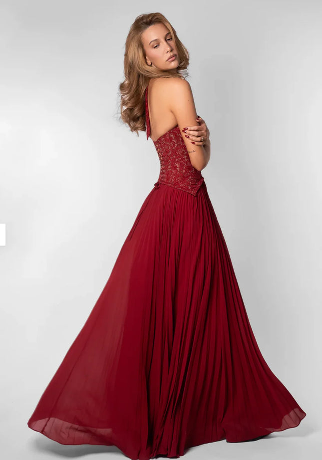 SUPERVALUECHOICE HCSEAA00029 Halter Lace Corset Pleated Maxi Dress