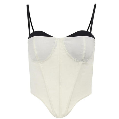 SVCST000048 Fashionable, casual and versatile halter top with contrasting color edges and a cinched waist to accentuate the chest. A hot girl's vest