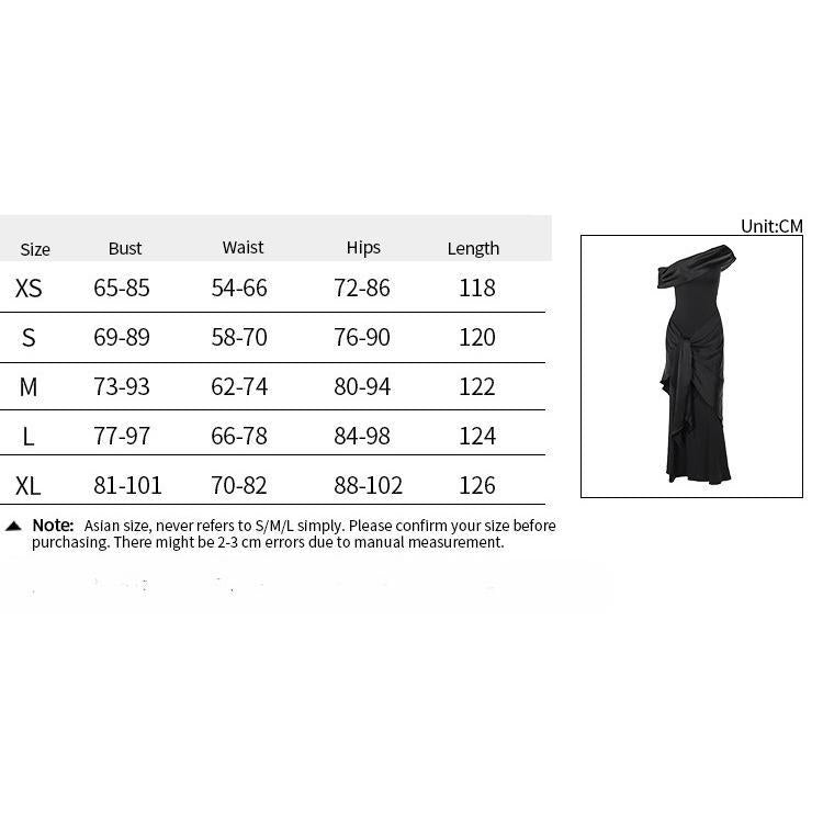 SVCD000049 Single-shoulder net tulle ribbon dress, a new stylish and form-fitting black long dress in an ins European and American style