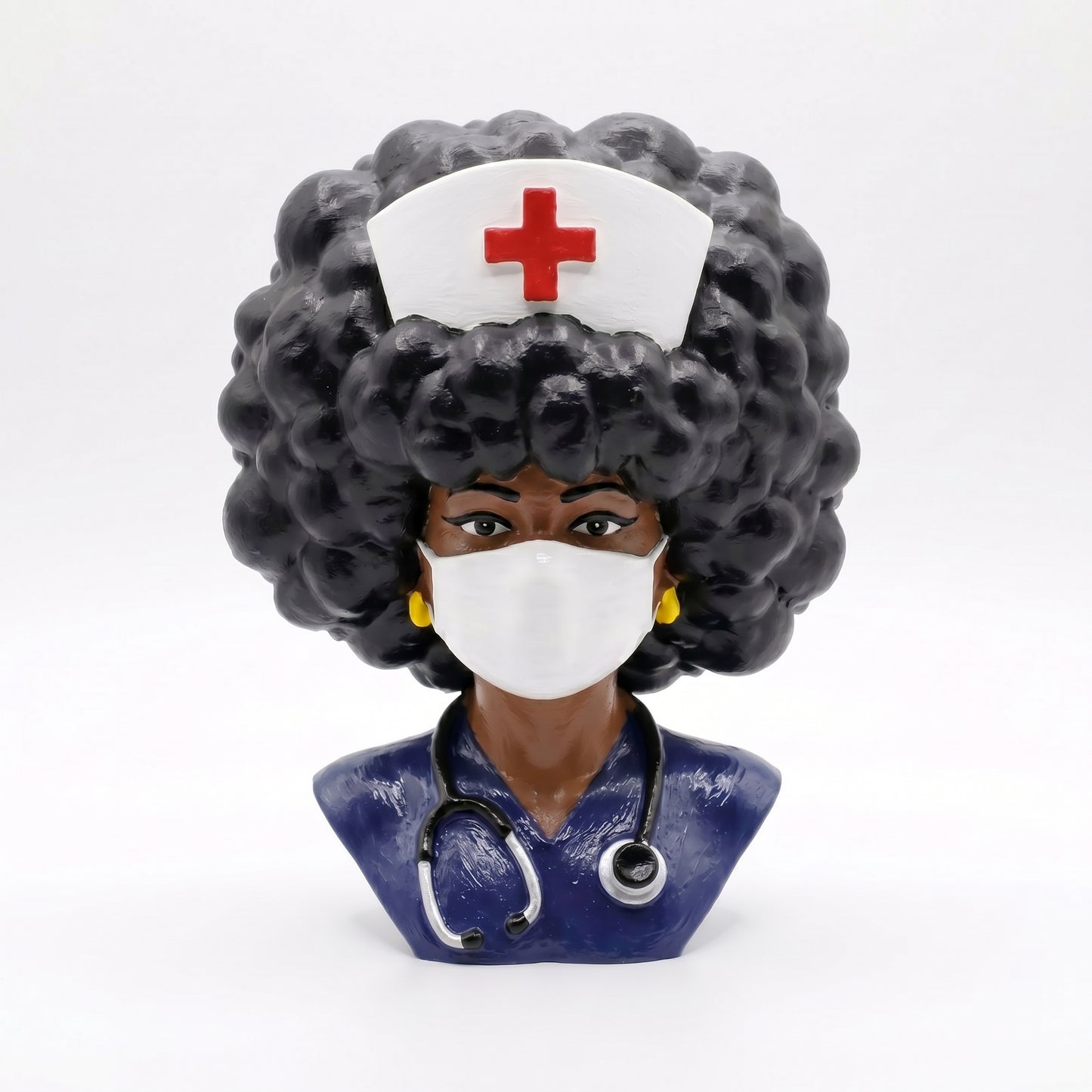 SUPERVALUECHOICE HCSEUA00058  Z-Paint Your Own Curly Hair Medical Lady Sculpture Blank Customizable Unfinished Resin Base for Brooch Keyring Making2" × 2.7" × 0.6"