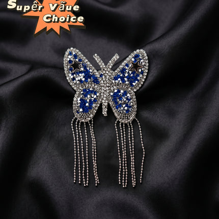 SUPERVALUECHOICE CHRISTMAS HCSEYD00046 Handmade Rhinestone Butterfly Applique, Hotfix Backed Crystal Beaded Patch for Christmas Holiday Garment, Formal Dress & Costume Embellishment 2.68 in × 4.53 in