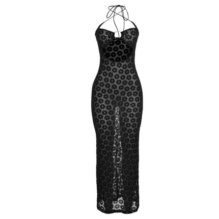 SVCD000041 Fashionable, halter-neck, sexy, cut-out, see-through, figure-hugging dress for women