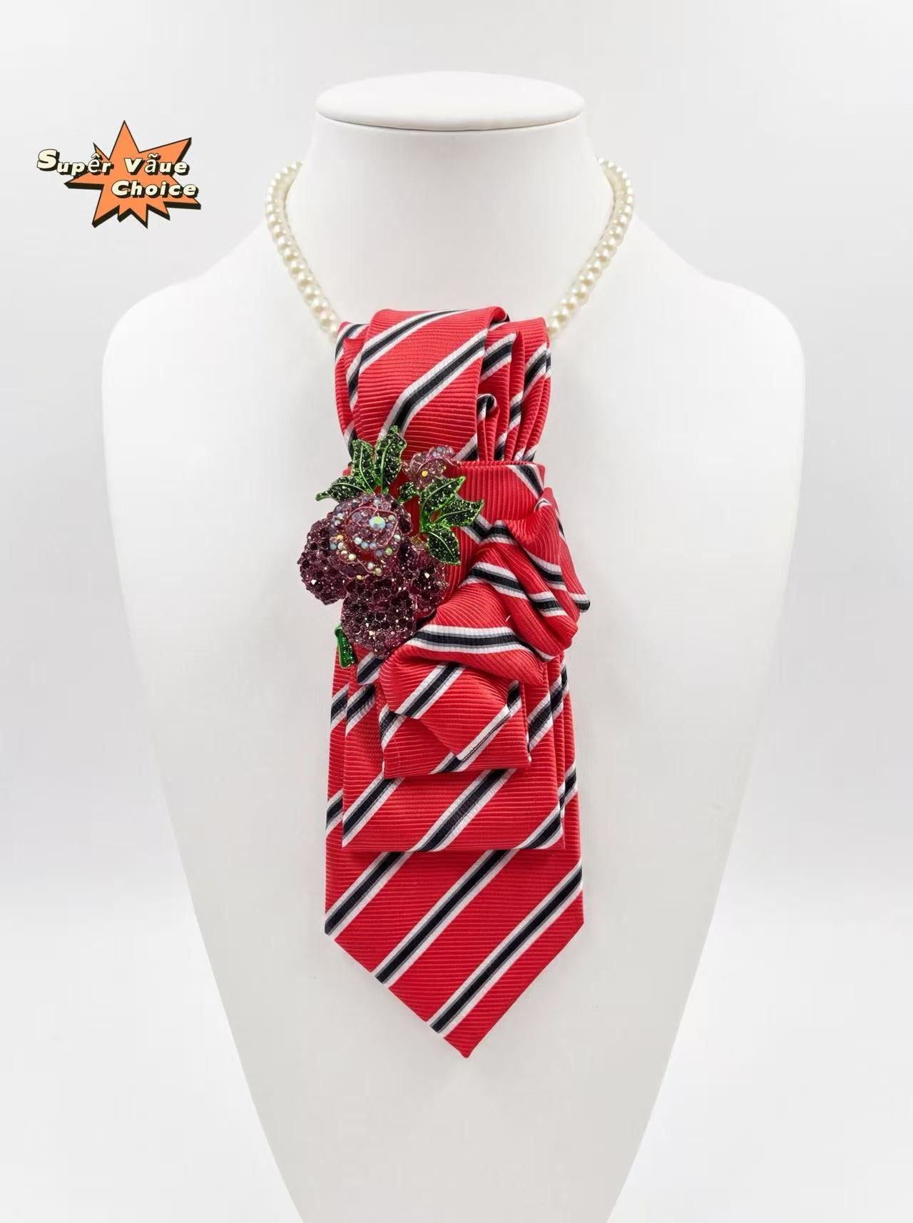 SUPERVALUECHOICE HCSEZA00026 Red and White Striped Sparkling Rose Necktie