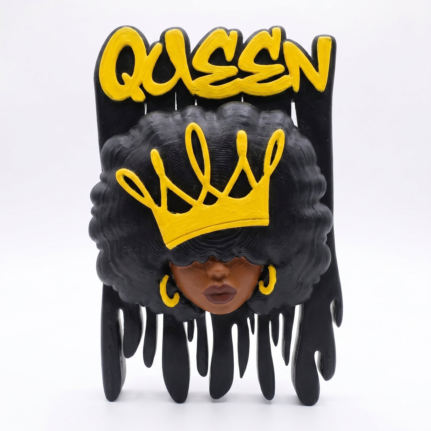 SUPERVALUECHOICE HCSEUA00077  Z-Blank QUEEN&KING Text Afro Crown Black Woman Resin Comb DIY Paintable Blanks for Brooch Keychain Accessories 2" × 2.7" × 0.6"