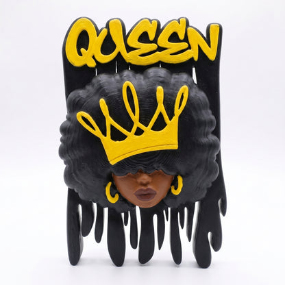 SUPERVALUECHOICE HCSEUA00077  Z-Blank QUEEN&KING Text Afro Crown Black Woman Resin Comb DIY Paintable Blanks for Brooch Keychain Accessories 2" × 2.7" × 0.6"
