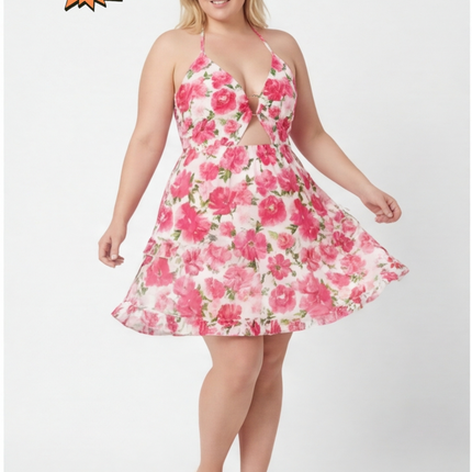 SVCD000128 Summer fashion hollowed-out strap V-neck style halter print dress
