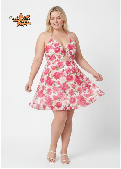 SVCD000128 Summer fashion hollowed-out strap V-neck style halter print dress