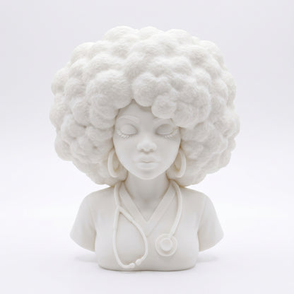 SUPERVALUECHOICE HCSEUA00066  Z-Unpainted Curly Hair Medical Lady With Stethoscope Resin Mold Base for DIY Jewelry Craft Supplies 2" × 2.7" × 0.6"