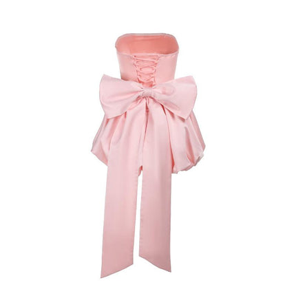 SVCD000051 Bow strapless lantern dress for dinner, sexy strappy slit dress