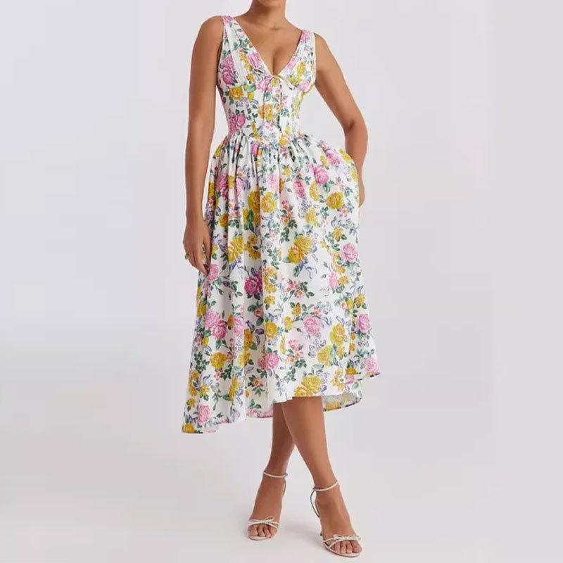 SVCD000005 Summer fashion women's wear, elegant and fashionable, backless printed halter dress, sexy European and American style dress