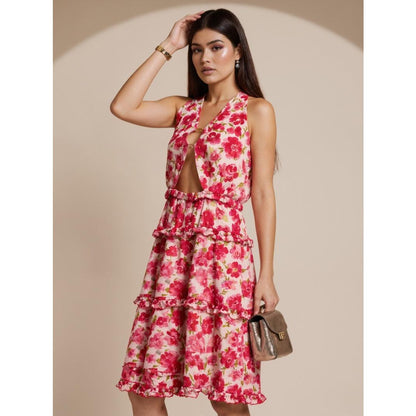 SVCD000079 V-neck halter dress with hollowed-out straps and printed halter tops