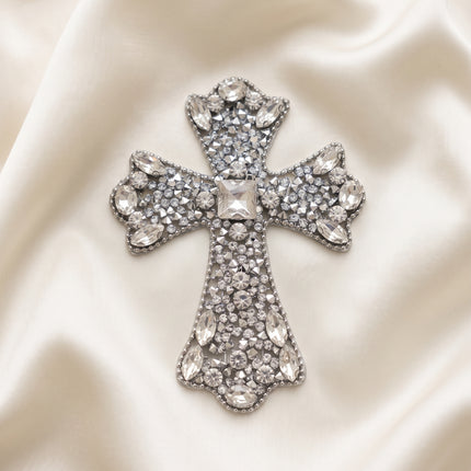 SUPERVALUECHOICE CHRISTMAS HCSEYD00044 Handmade Rhinestone Faith Symbol Applique, Hotfix Backed Crystal Beaded Patch for Christmas Holiday Garment, Formal Dress & Costume Embellishment